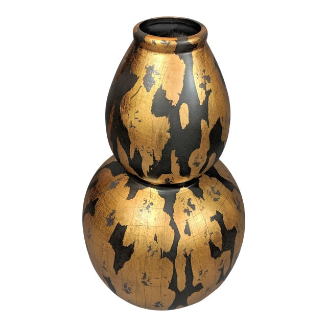 Transitional Regency Gold and Gray Oversized Decorative Vase For Sale