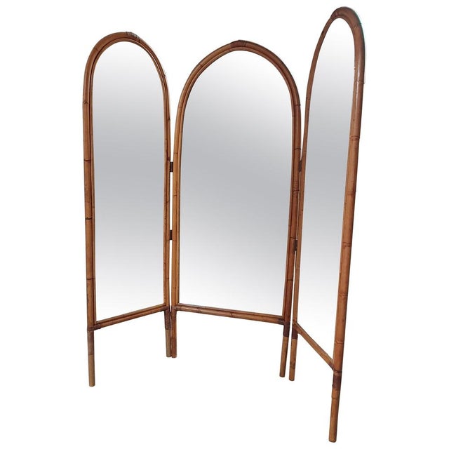 Italian Bamboo and Mirror Room Divider, 1960s For Sale - Image 11 of 11