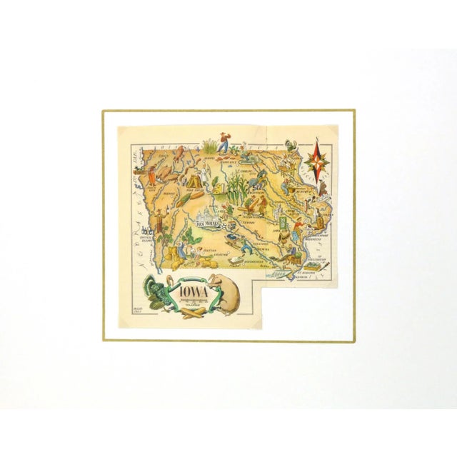Mid-Century Modern Vintage 1946 Iowa Pictorial Map For Sale - Image 3 of 4