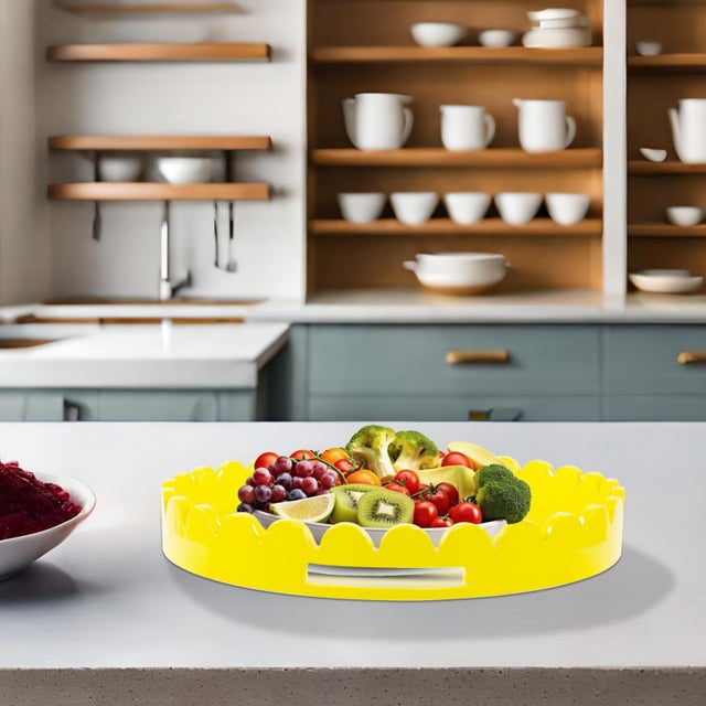 Yellow Round Scalloped Riviera Tray - Yellow For Sale - Image 8 of 9
