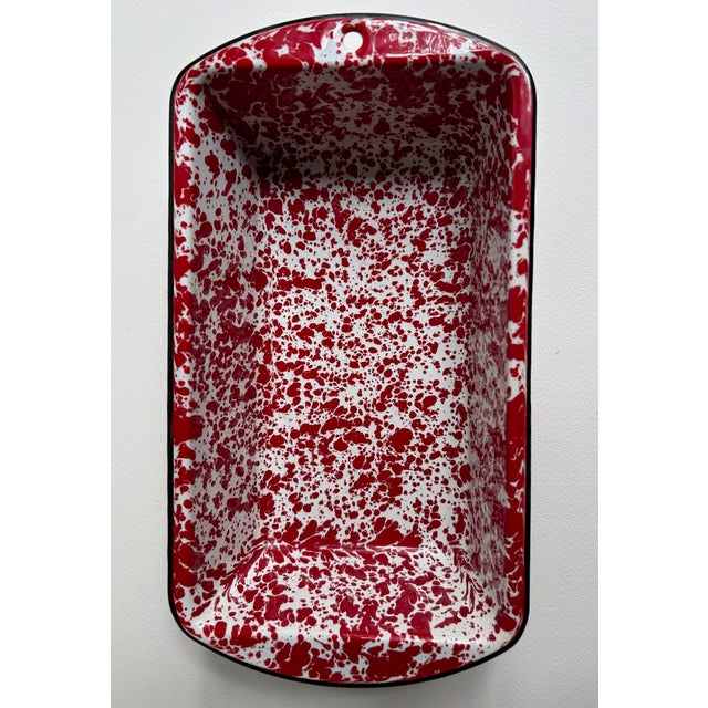 Red Vintage Red & White Splatter Enamelware Loaf Pan For Sale - Image 8 of 14