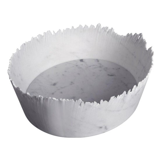 Drap D Oval Decorative Bowl in Bardiglio Marble by Bufalini Marmi For Sale