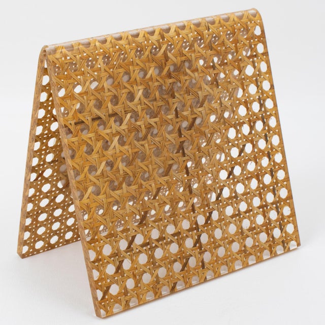 Brown Team Guzzini Italy Modernist Lucite and Wicker Picture Frame, circa 1970 For Sale - Image 8 of 9