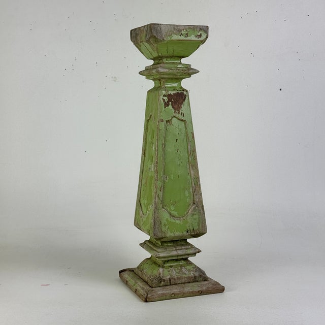 Architectural Salvaged Pedestal/Plant Stand C. 1900 in Stunning Pistachio Green & Recessed Panes For Sale - Image 4 of 10