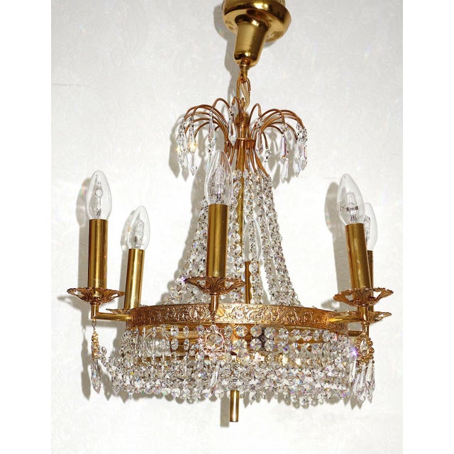 Gold Brass Lead Crystal Nine-Light Chandelier from Palwa, 1950s For Sale - Image 8 of 13