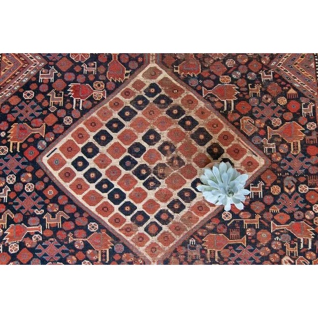 Tribal 1920s Antique Medallion Geometric Figural Terra Cotta Wool Low Pile Hand-Knotted Rug - 5’7” X 11’9” For Sale - Image 3 of 10