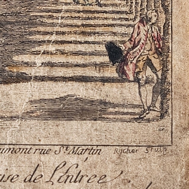 Antique Vauxhall Gardens “Grand Walk” Hand-Colored Engraving, 18th Century London, Framed For Sale - Image 4 of 10