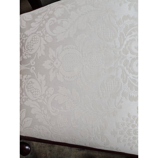 1990s Set of 8 Henkel Harris Black Cherry Dining Room Chairs White Damask Fabric For Sale - Image 12 of 18