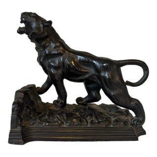 1920s Art Deco “Roar of the Tiger” Ronson Bookend Sculpture For Sale