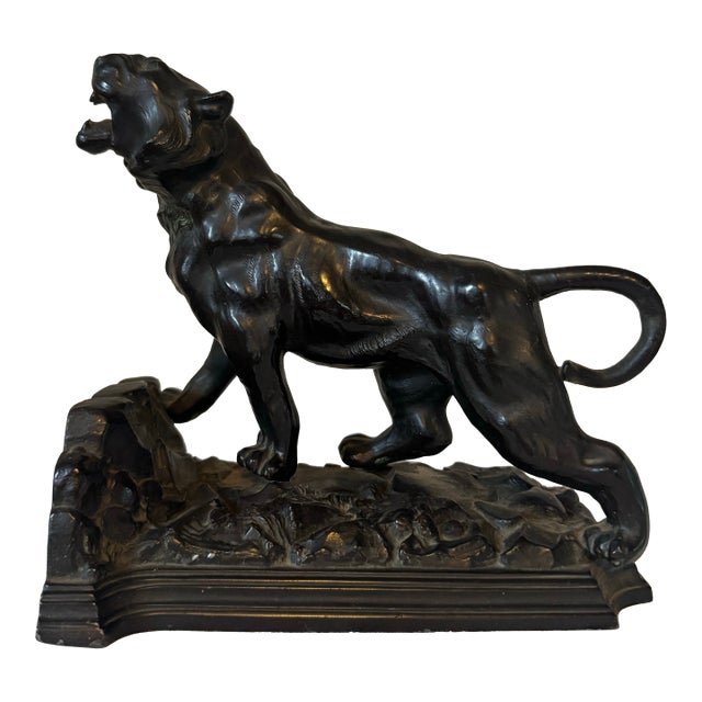 1920s Art Deco “Roar of the Tiger” Ronson Bookend Sculpture For Sale