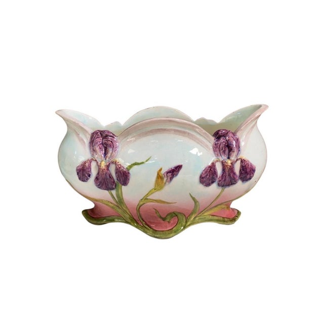 19th Century French Majolica Iris Jardiniere Onnaing For Sale - Image 11 of 13