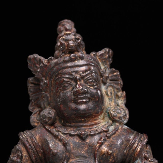 Metal Late 19th Century Gilt Bronze Yellow Jambhala Statue, Buddhist Wealth Deity, 1.3kg For Sale - Image 7 of 9