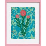 Ebru Flower Original Painting Pink and Blue For Sale