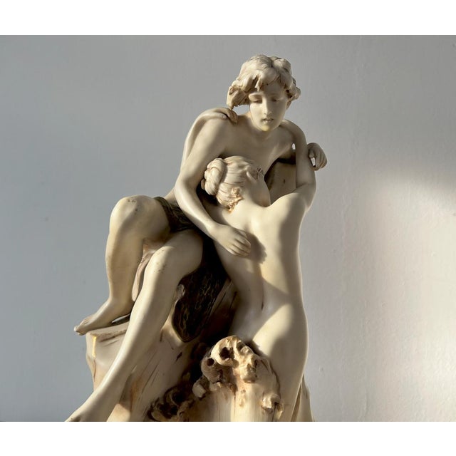 The lovers, art nouveau porcelain sculptural group, royal dux bohemia, 1910-1920 ivory and rotten green porcelain...