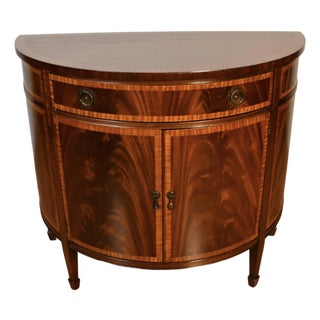 1930s English Regency Mahogany Banded Satinwood Demi-Lune For Sale