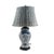 Stunning Delft style ceramic lamp depicting chinoiserie motifs. 14" to base of lamp, 8" wide by 6.5" approximately.
