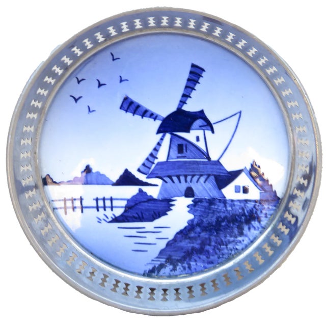 Rustic European Vintage Dutch Blue & White Delft Style Porcelain Coasters, Set of 6 For Sale - Image 3 of 4