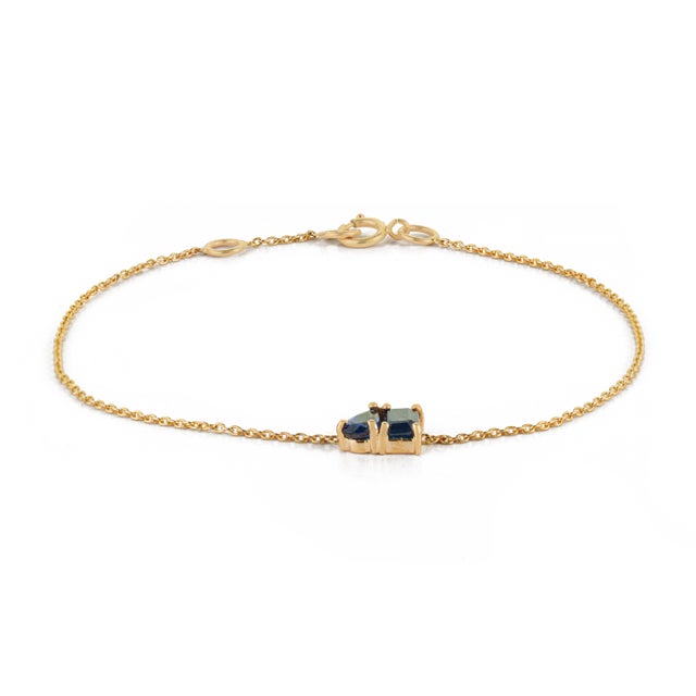 Metal 14k Yellow Gold Blue Sapphire Toi Et Moi Station Chain Bracelet by VRJewels For Sale - Image 7 of 16