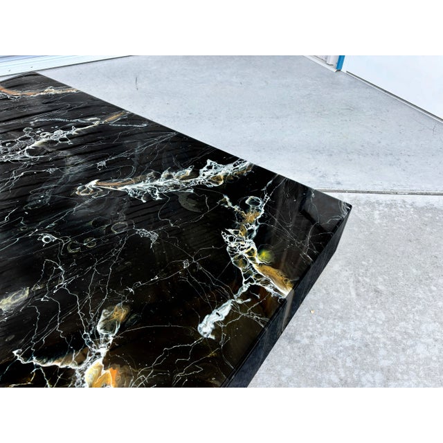 1970s Italian Black Faux Marble Floating Coffee Table Designed by Willy Rizzo For Sale - Image 11 of 12