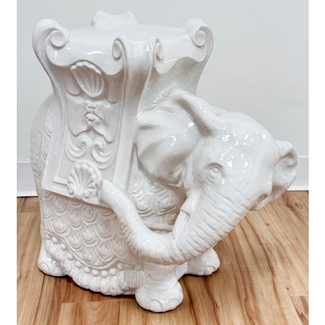 Vintage Ivory Ceramic Elephant Table or Garden Stool For Sale - Image 4 of 10