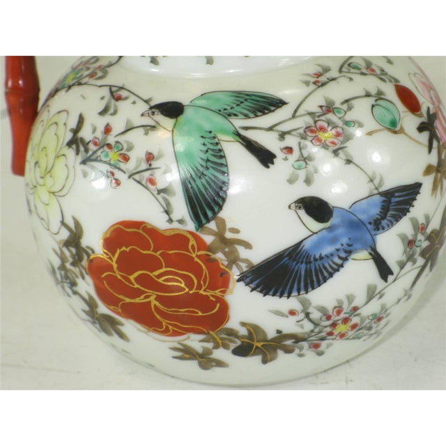 Antique Japanese Satsuma Pitcher Hand Panted Bird Floral 1800's Signed For Sale - Image 6 of 12