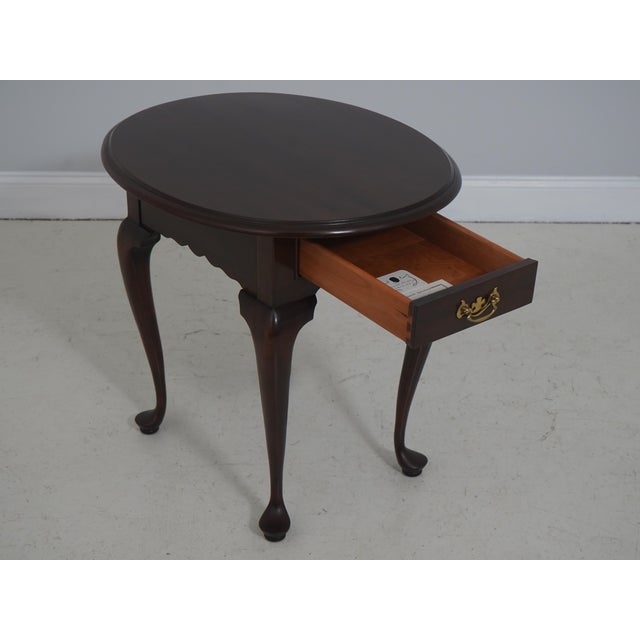 Queen Anne Stickley 1 Drawer Oval Mahogany Lamp Table For Sale - Image 3 of 18