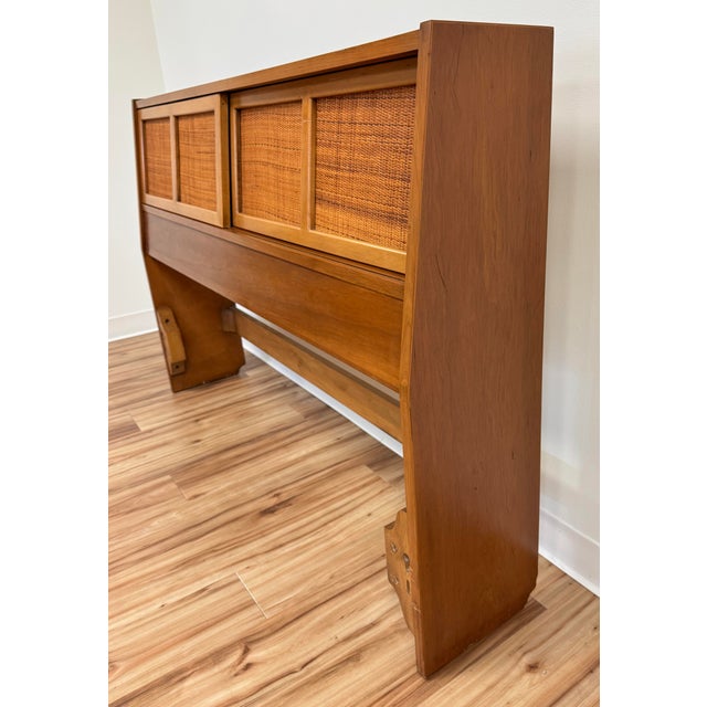 Vintage MCM Full Bed Headboard With Sliding Cubby Doors For Sale - Image 4 of 8