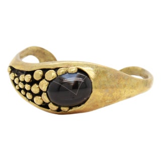 Signed Mid-Century Stephen Burr Brutalist Cast Brass & Agate Cabochon Bracelet For Sale