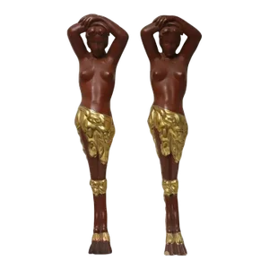 Antique Art Nouveau Nude Figural Caryatid Columns - Architectural Fragments