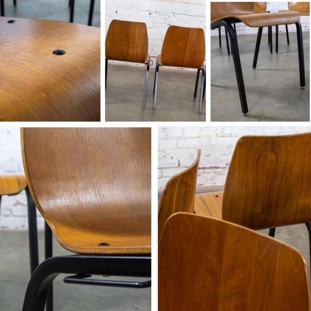 Late 20th to Early 21st Century Modern Walnut Molded Plywood Chairs Stackable Connectable Refinished Set of 6 For Sale - Image 16 of 18