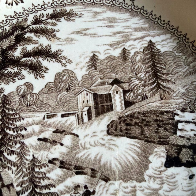 Early 19th Century Antique Brown Transferware Staffordshire Plate, "Baker's Falls, Hudson River" For Sale - Image 5 of 14