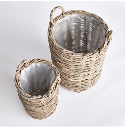 French Country Marlar Rattan Baskets With Liners - Set of 2 For Sale - Image 3 of 5