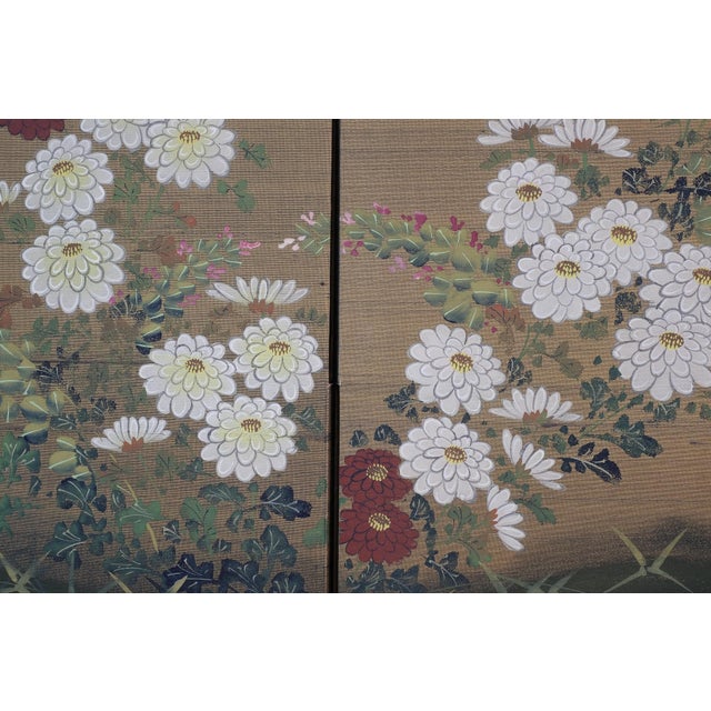 Japanese Mid 20th Century Japanese Silk Four-Panel Byobu Folding Screen For Sale - Image 3 of 5
