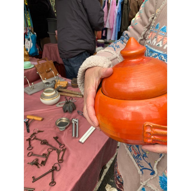 1950s Signed Mid-Century Modern C. Tinel French Studio Pottery Soup Tureen Burnt Orange Fat Lava Glaze For Sale - Image 10 of 10