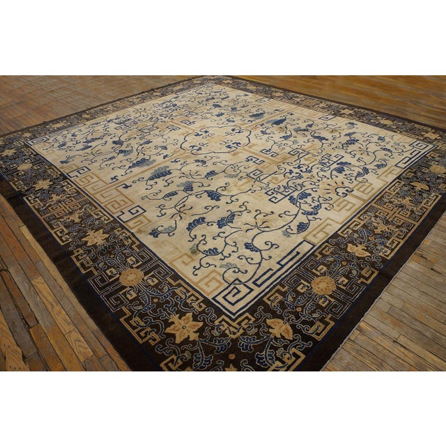 Chinese Spectacular Ivory Background Color and Brown Border With Medallion Pattern Antique Chinese Peking Rug For Sale - Image 3 of 12