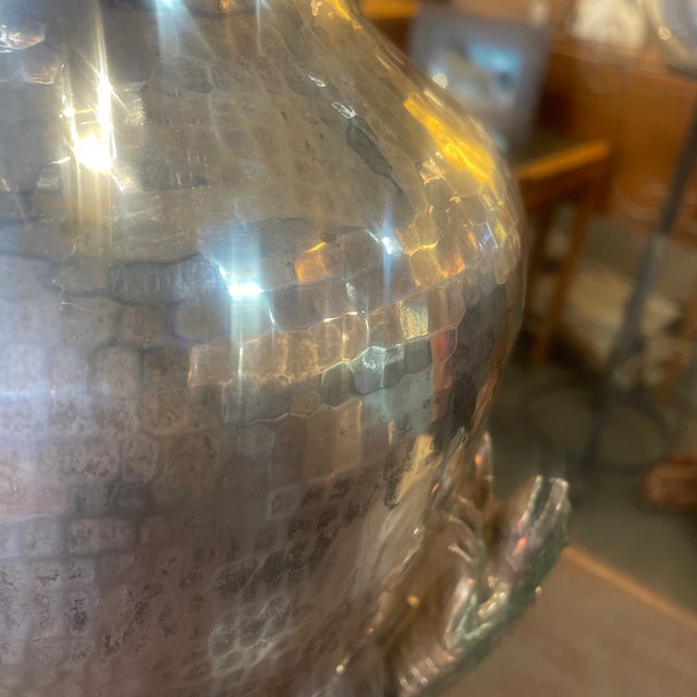 Metal Vintage Lizard Hammered Silver Plated Metal Stone Inlaid Vase by Emilia Castillo For Sale - Image 7 of 7