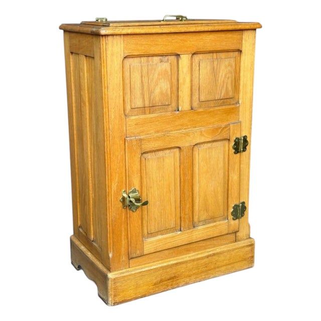 1940s Oak Hinged Top/Tin Lined/Front Door Ice Box For Sale