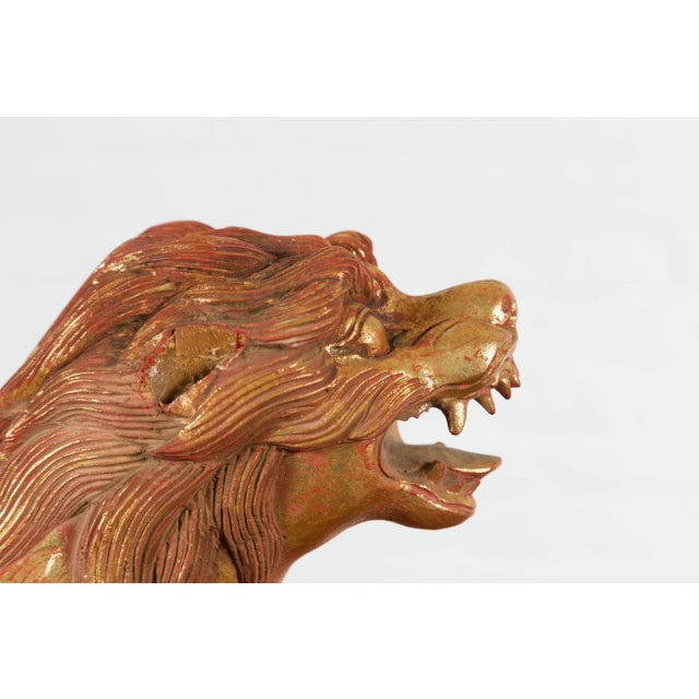 Vintage Thai Gilded and Carved Wooden Mythical Creature with Red Undertone For Sale In New York - Image 6 of 12