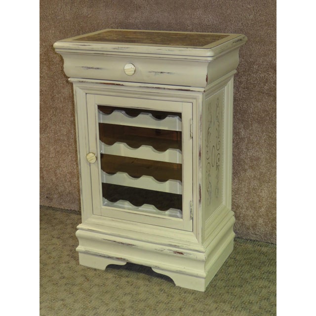 Hand Painted Distressed Mahogany Cottage Style Wine Cabinet With