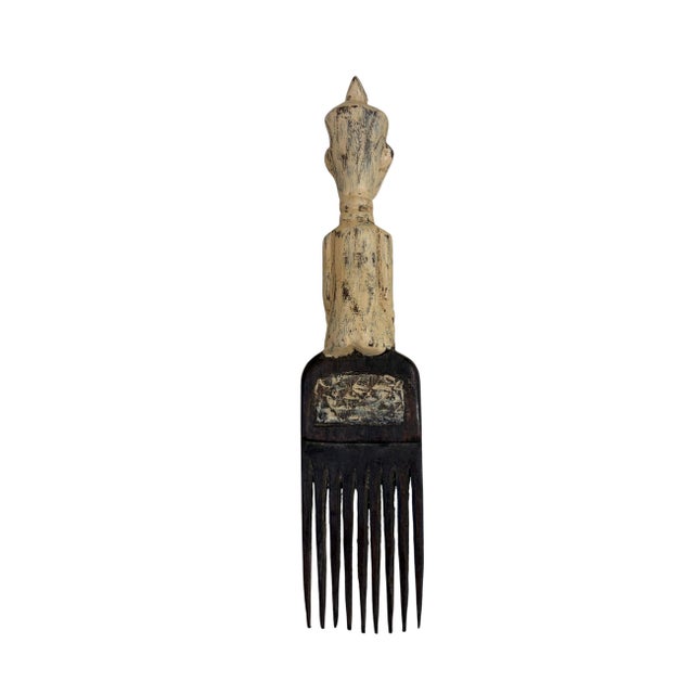 Vintage Hemba Wedding Comb W/ Seating Figure Congo 10" H For Sale - Image 4 of 6