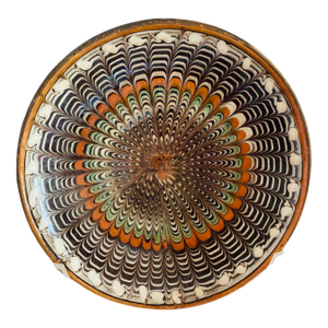 Vintage Rustic Folk Art Romanian Earthenware Decorative Plate, Peacock Design