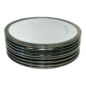 8 Piece Arte Italica Tuscan Pewter Rim Dinner Plates