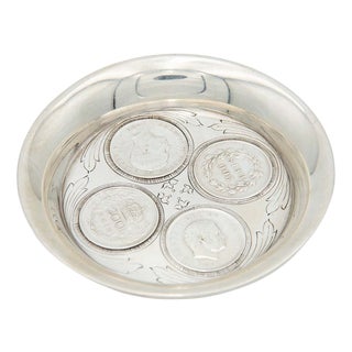 Circular Silver Catchall with 200 Reis Coins of King Carlos I For Sale
