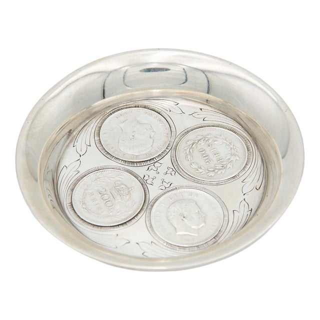 Circular Silver Catchall with 200 Reis Coins of King Carlos I For Sale