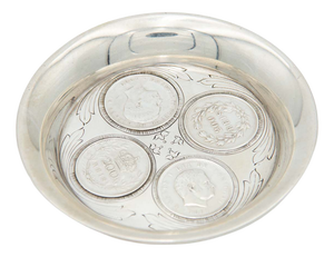 Circular Silver Catchall with 200 Reis Coins of King Carlos I