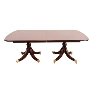 Smith & Watson Regency Banded Mahogany Double Pedestal Extension Dining Table, Newly Refinished For Sale