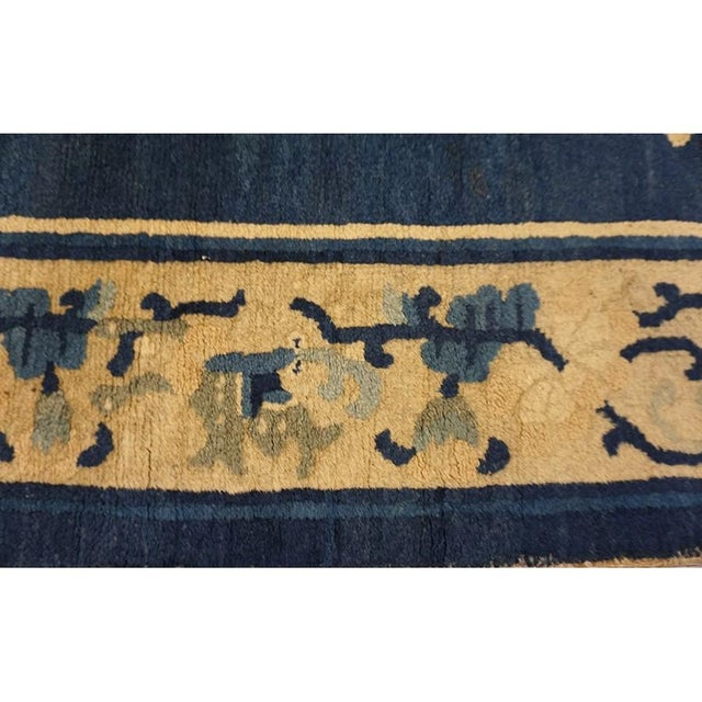1920s Antique Medallion Oriental Chinese Blue Wool Rectangle Knotted Small Rug For Sale - Image 9 of 12