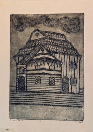 Dora Szampanier, Etching of destroyed synagogue - Volpa, Belarus