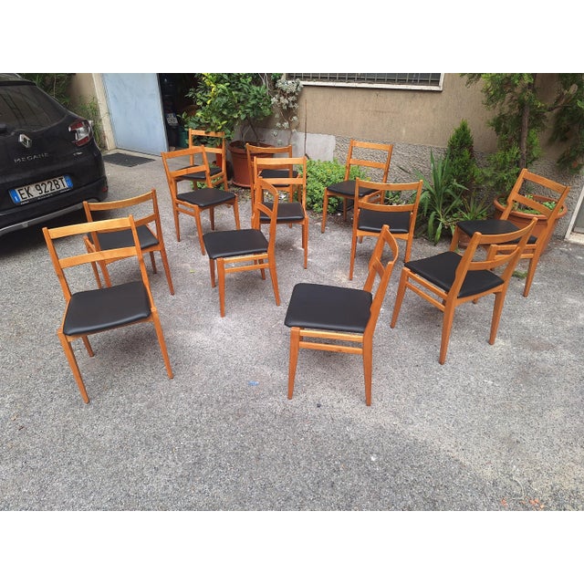 Black Model 103 Chairs in Dark Wood and Grey Fabric by Melchiorre Bega for Cassina, 1960s, Set of 6 For Sale - Image 8 of 8