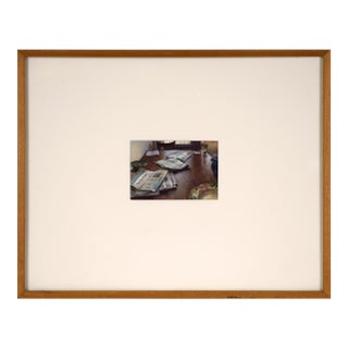 Newspapers on the Table - Miniature Still Life in Watercolor by Darien Payne For Sale